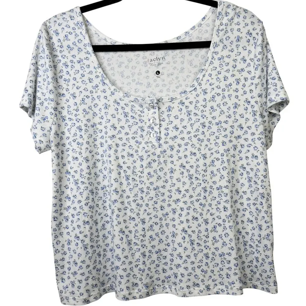Jaclyn New York Intimates NWOT White Blue Floral Ditsy Print Pajama Lounge Set